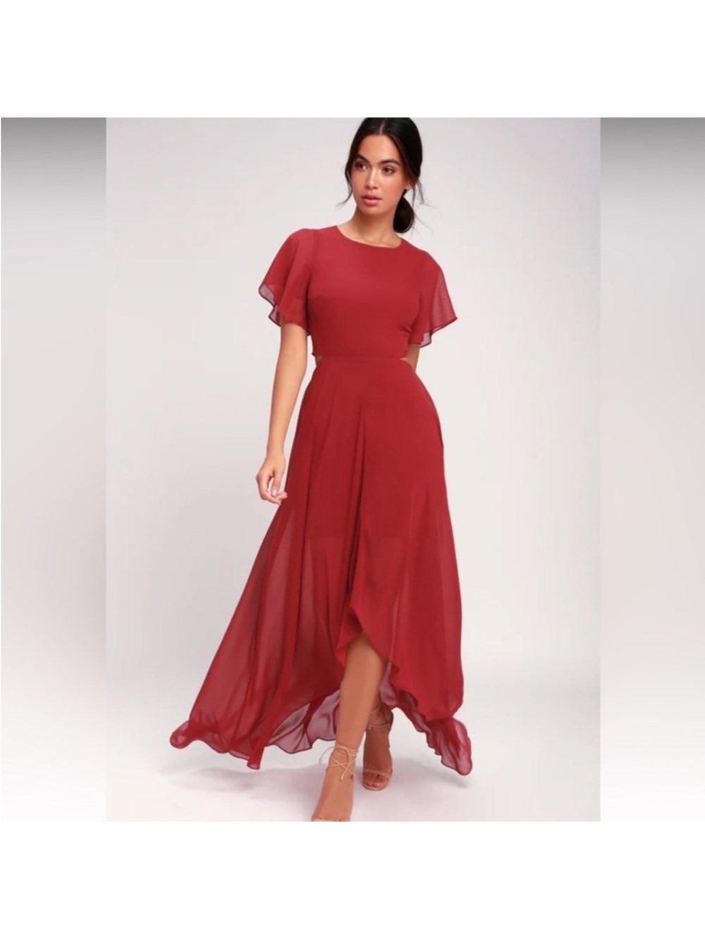 Ali & Jay Red Chiffon High Low Dress Cutout Formal Wedding Guest